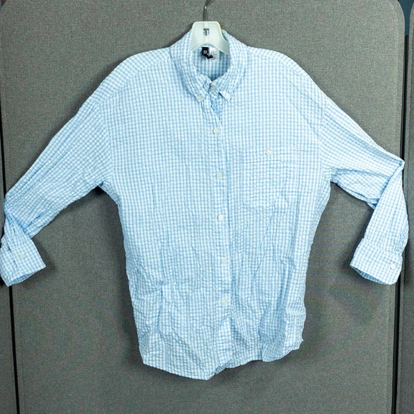 H&M Seersucker Gingham Oversized Button Down - Picture 1 of 9